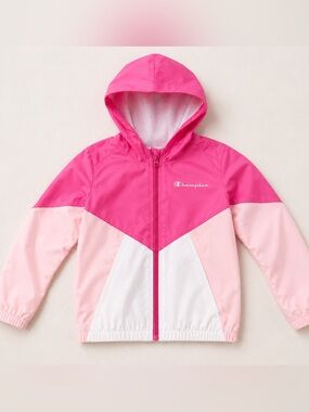 Champion Girls' Pink Colorblock Hooded Windbreaker - Lightweight Spring Jacket
